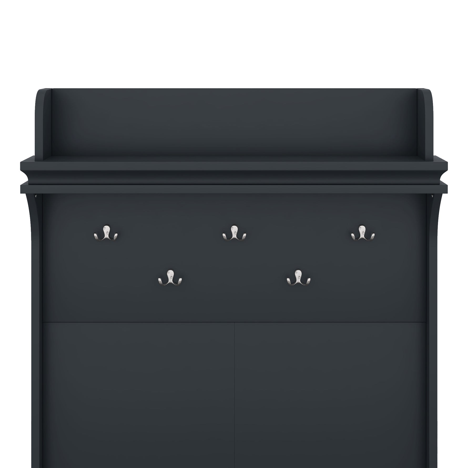 Armoire d'entrée eprolo avec bureau de rangement, 5 crochets, tiroirs et étagère en bois foncé, pour organiser l'entrée.