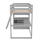 Lits superposés double avec bureau, étagères et tiroirs intégrés en gris, par eprolo, vue de l'ensemble avec espace de travail.