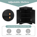 Armoire de rangement pour salle de bain noire en forme de triangle avec étagères ajustables, meuble autoportant pour cuisine et maison.
