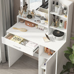 Bureau de maquillage eprolo avec miroir intégré et éclairage LED, surface spacieuse pour organiser produits de beauté.