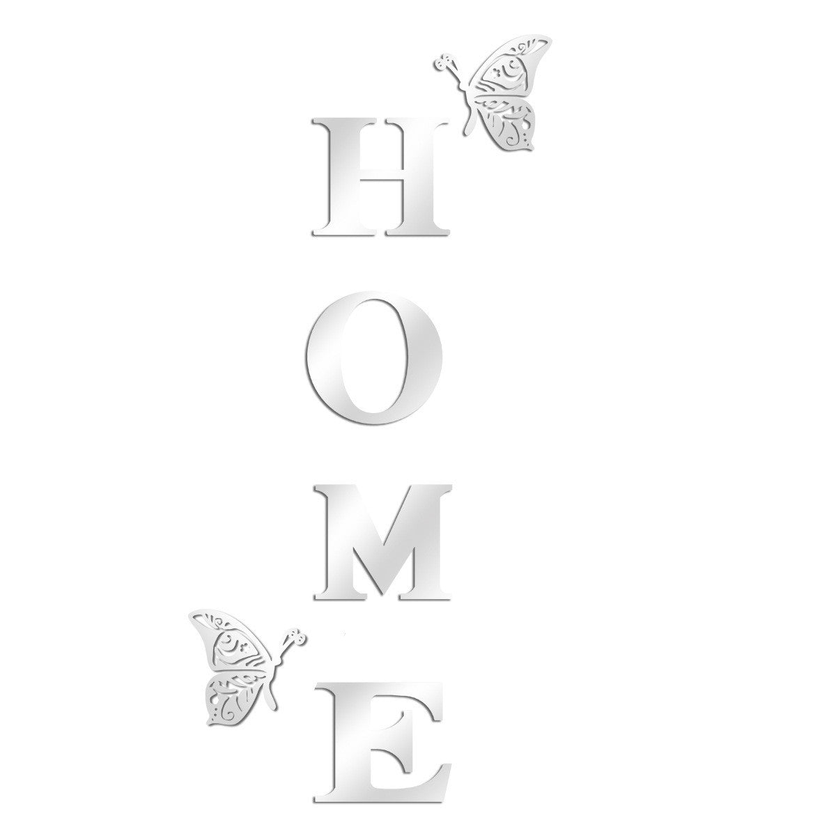 Autocollant mural en acrylique avec deux papillons et lettre HOME, décoration élégante pour salon ou entrée, épaisseur 1mm.