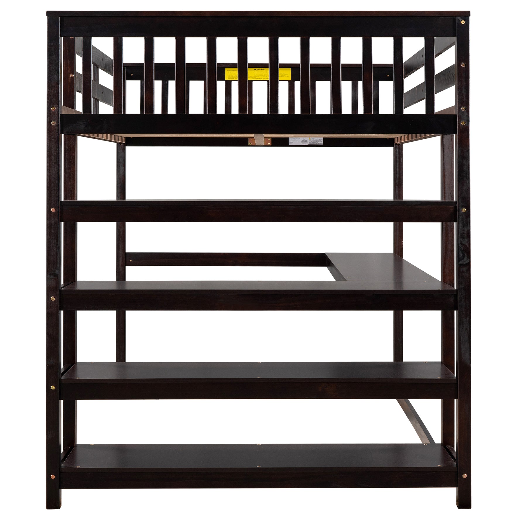 Lit mezzanine pleine taille avec rangements, bureau sous le lit, finition espresso, par eprolo, idéal pour chambre d’enfant ou ado.