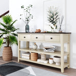 Console rétro eprolo en bois de pin massif avec deux étagères ouvertes, cadre en bois et finition espresso et beige.