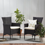 Deux chaises de salle à manger extérieures eprolo Clementine en osier PE multicolore brun pour patio ou jardin.