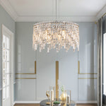 Lustre rond en cristal argenté de luxe eprolo, chandelier décoratif avec pendentifs en cristal brillant, élégant et moderne.