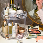 Étagère rotative de rangement cosmétique eprolo, support en plastique pour stockage de produits de beauté, vue en détail.