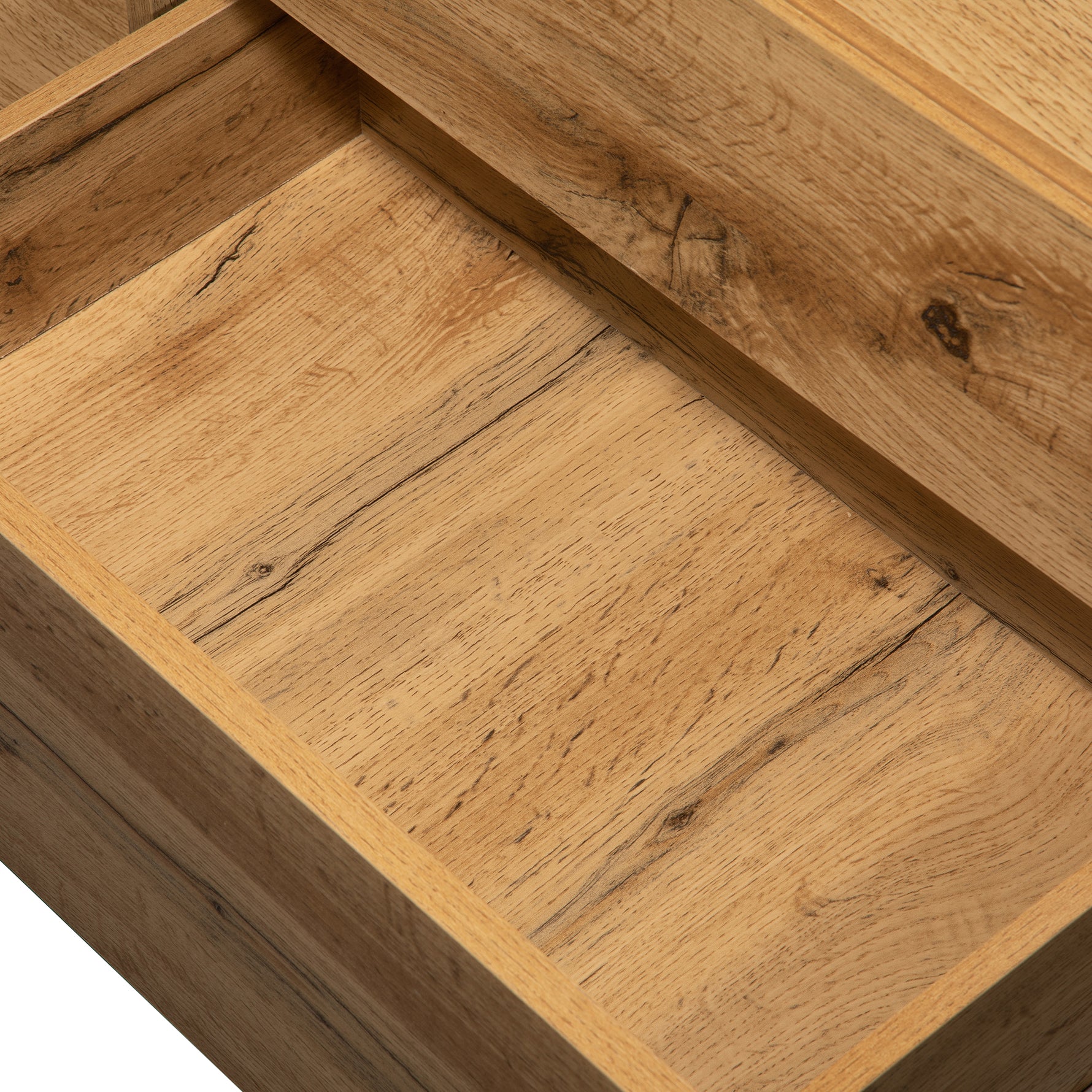 Meuble TV moderne eprolo pour téléviseur 80 pouces avec double espace de rangement, surface en bois clair et design contemporain.