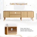 Support TV en bois eprolo Vine avec étagères, design moderne, idéal pour salon, visible avec téléviseur et accessoires.