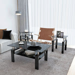 Set de 2 tables basses en verre trempé noir, tables de salon modernes carrées pour le salon, par eprolo.
