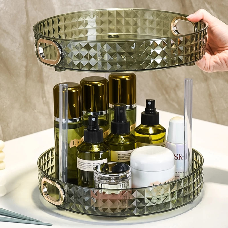Étagère rotative de rangement cosmétique eprolo avec plusieurs niveaux pour organiser produits de beauté et maquillage.