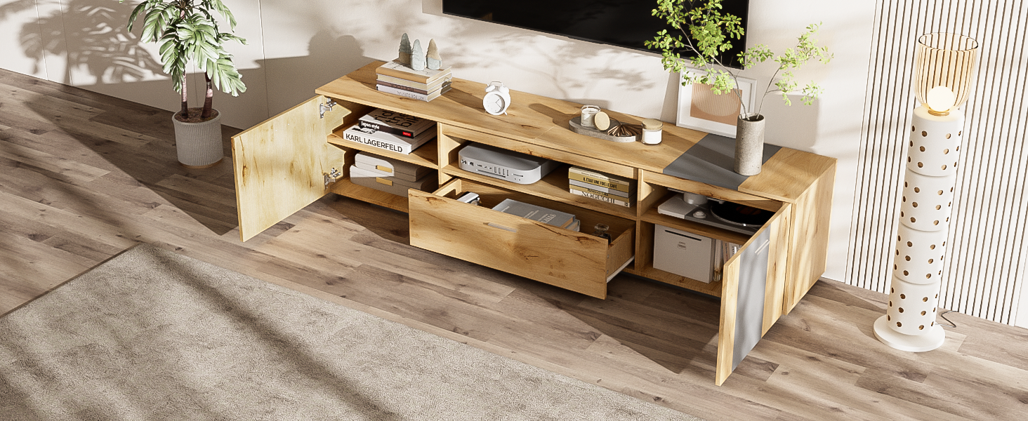 Meuble TV moderne de 70 pouces de la marque eprolo, avec espace de rangement en bois élégant et design contemporain.