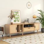 Support TV en bois de style moderne de la marque eprolo, avec espace pour appareils électroniques et design élégant.