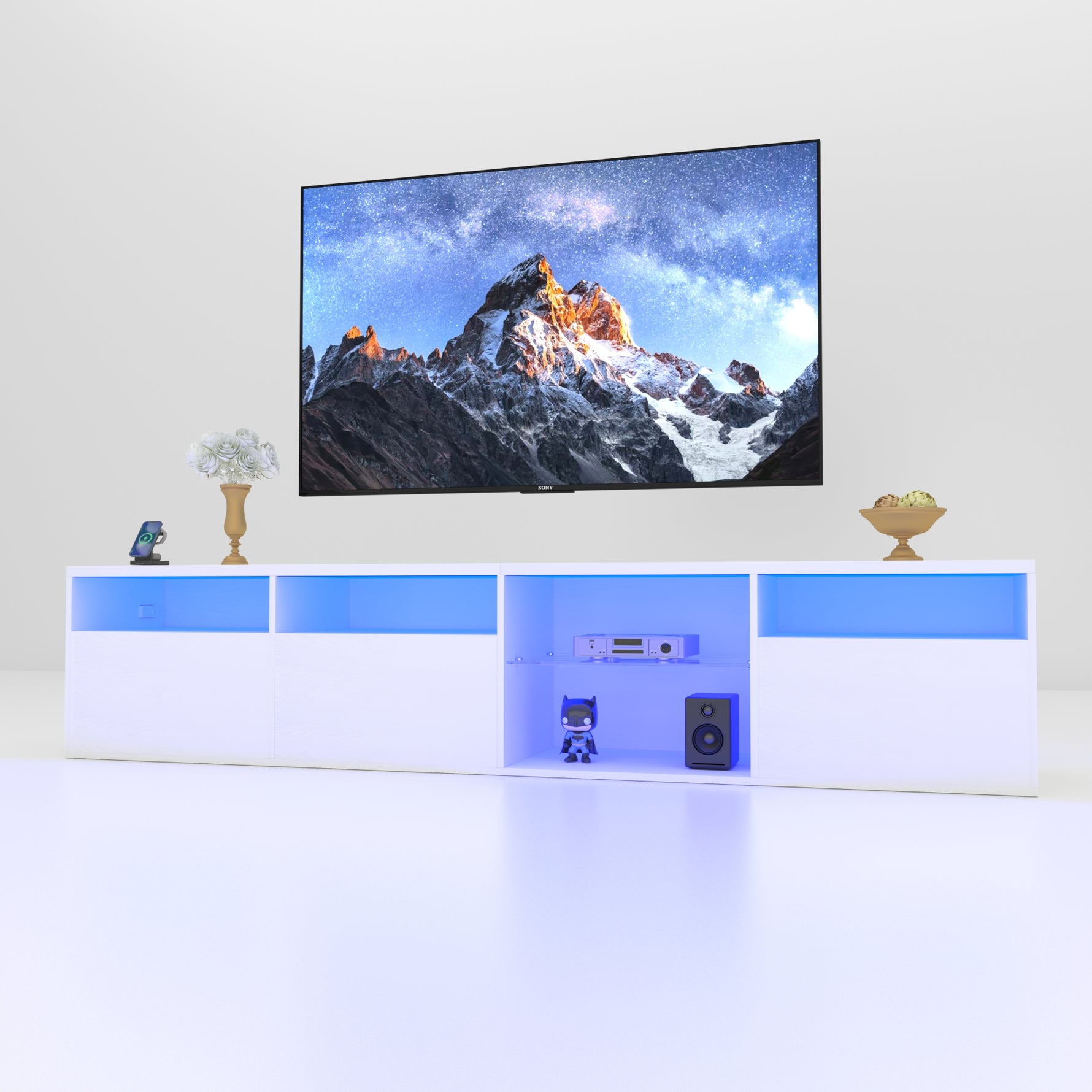 Console TV eprolo en bois avec compartiments de rangement modernes et design épuré, adaptée à tous les salons.