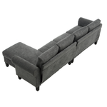 Canapé sectionnel convertible eprolo avec espace de rangement, tissu gris, fonction modulable, vue de face.
