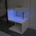 Table basse S à 3 niveaux eprolo avec finition brillante, espace de rangement ouvert et port USB, éclairage LED blanc.