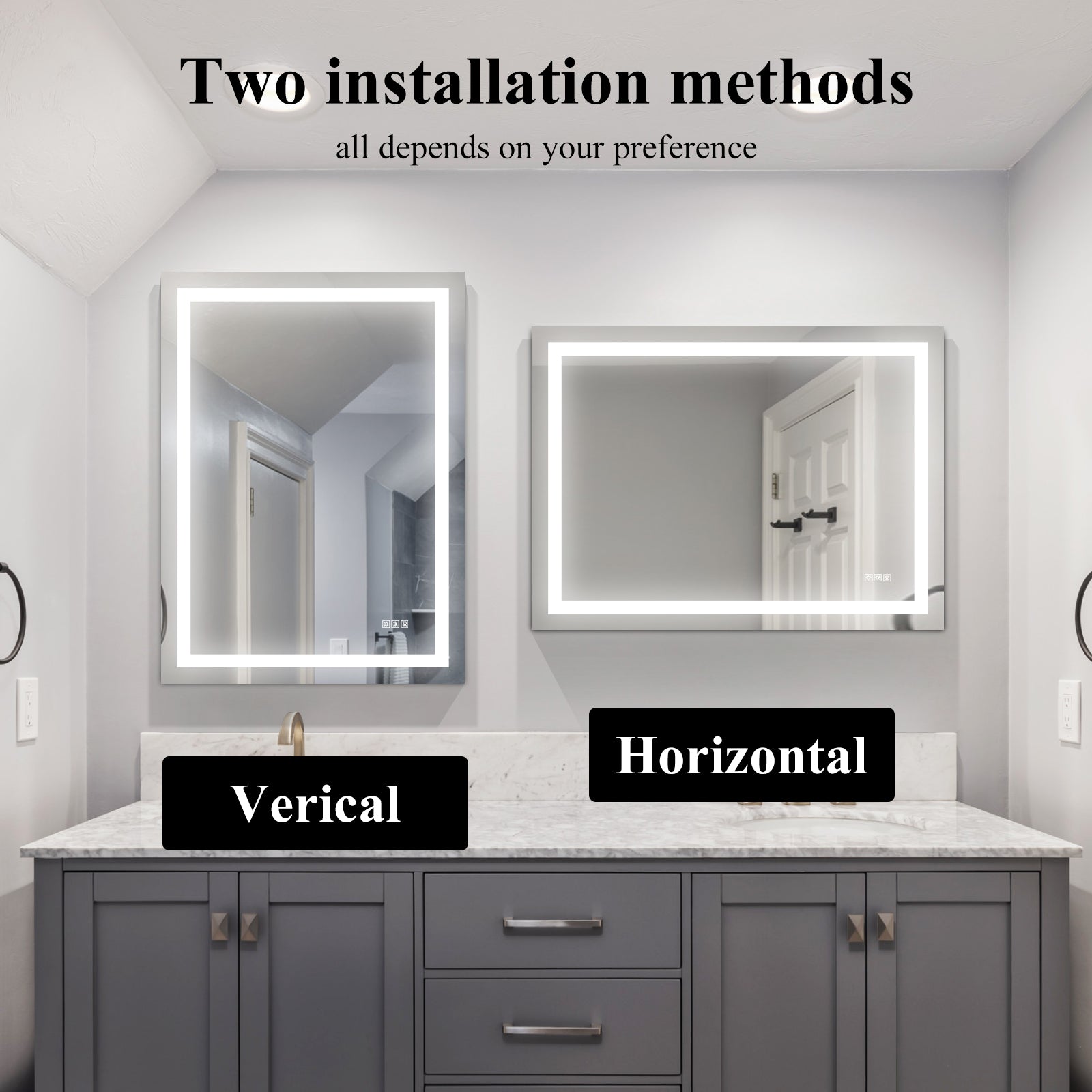 Miroir de salle de bain LED eprolo 48x36 pouces avec éclairage, anti-buée et réglage de la luminosité, miroir de vanité moderne