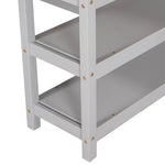 Lit mezzanine double avec rangements, étagères, bureau sous le lit en gris, par eprolo, vue de l'angle montrant le mobilier complet.