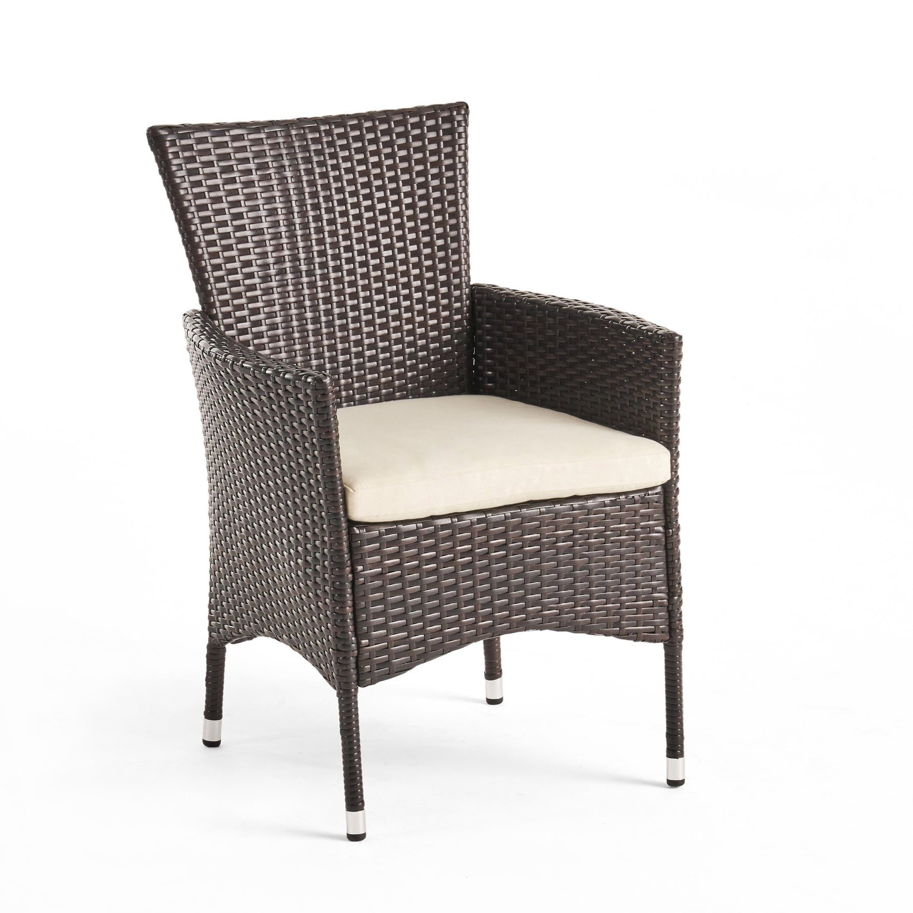 Deux chaises de repas d'extérieur en rotin multicolore brun, style contemporain, par eprolo, pour espace extérieur.