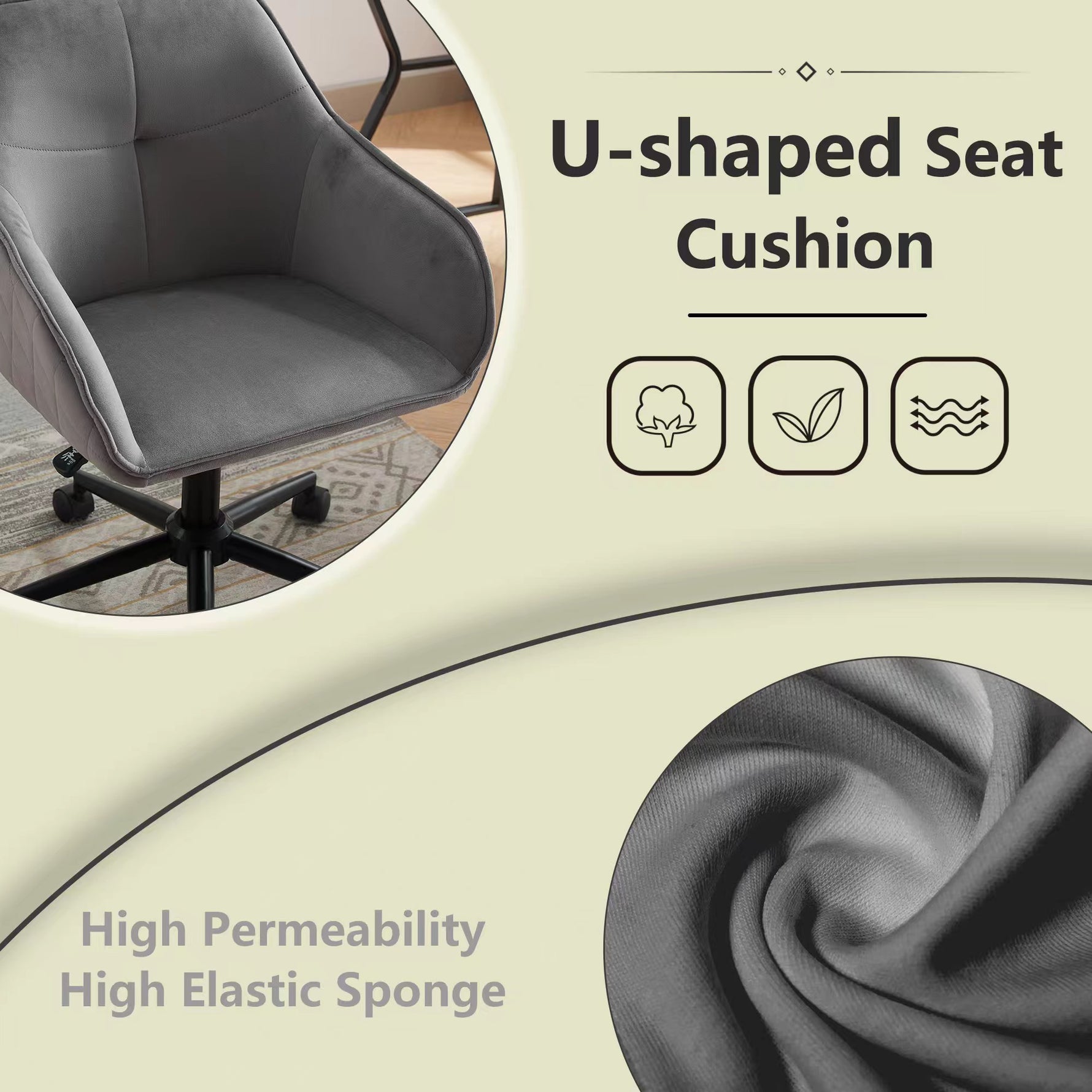 Chaise de bureau en velours eprolo moderne avec roulettes, siège vanity pour salon, chambre ou bureau d'étude.