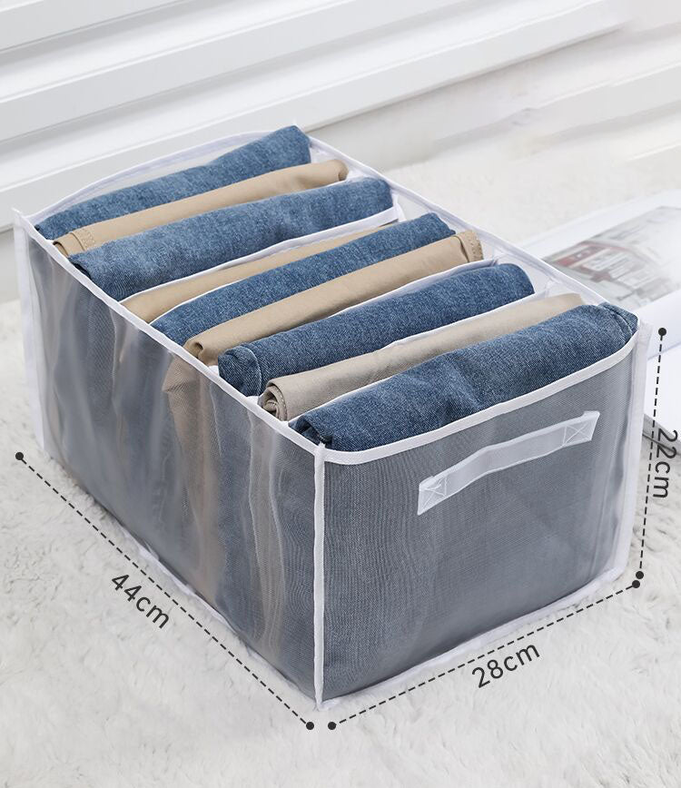 Boîte de rangement pour vêtements en jean eprolo, pliable et lavable, idéale pour armoire ou tiroir.