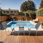 Ensemble de salon de jardin en rotin gris avec 3 pièces et coussins blancs, mobilier extérieur eprolo.