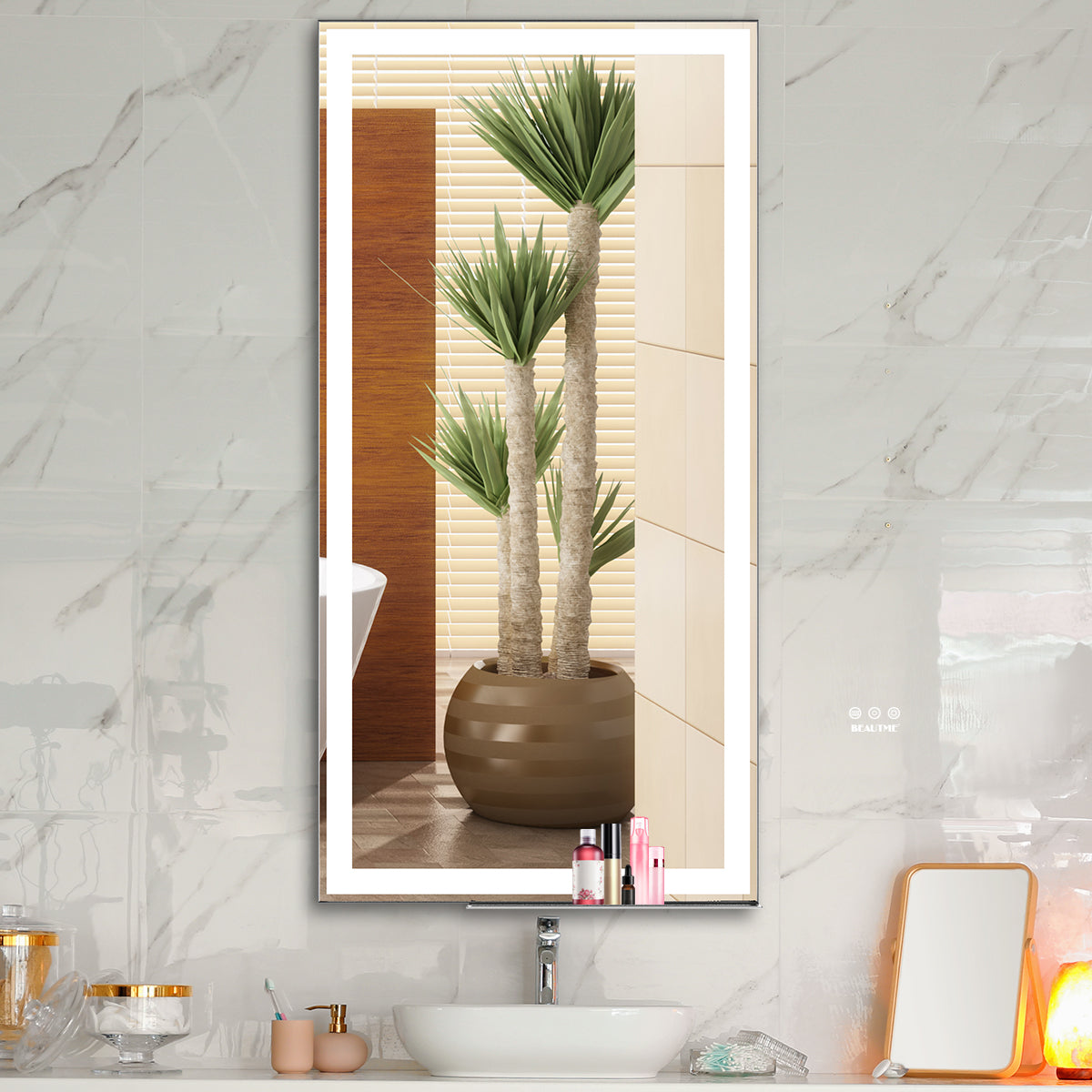 Miroir lumineux LED de salle de bain pour maquillage, 48x24 pouces, avec éclairage intégré, par eprolo