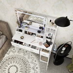Miroir intelligent avec tiroirs et rangements, table de maquillage eprolo pour chambre avec espace de stockage.