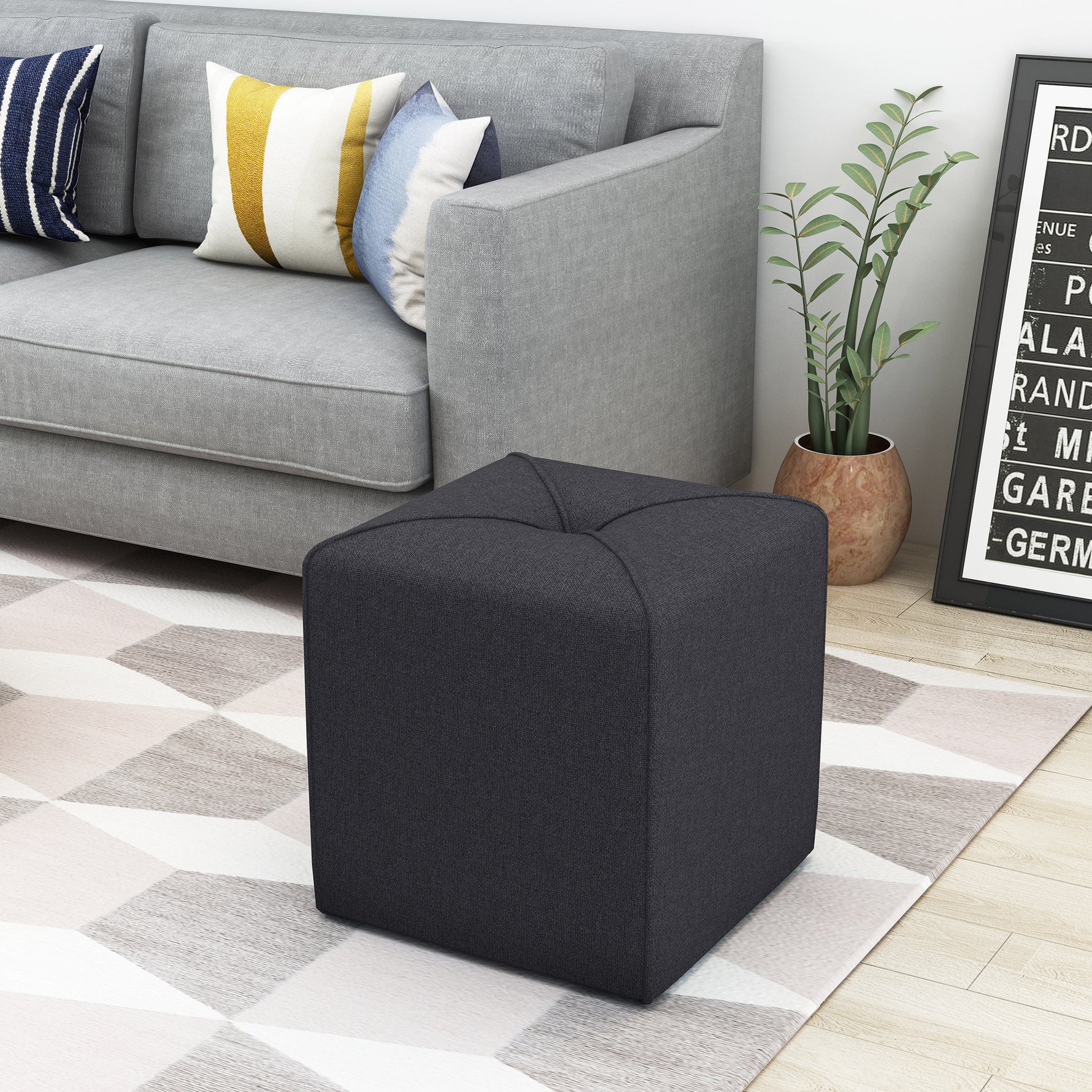 Pouf ottoman eprolo en tissu gris, assise rembourrée et design moderne, idéal pour meubler un salon ou une chambre.