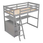 Lits mezzanine double avec bureau, étagères, tiroirs intégrés, en gris, pour chambre d'adolescent ou d'étudiant, marque eprolo