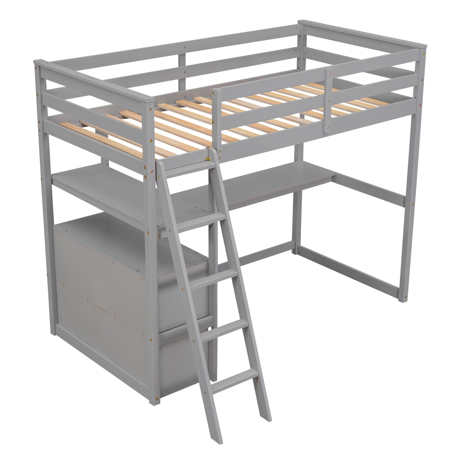 Lits mezzanine double avec bureau, étagères, tiroirs intégrés, en gris, pour chambre d'adolescent ou d'étudiant, marque eprolo