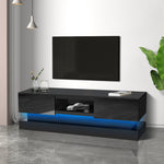 Meuble TV moderne noir de 131 cm avec éclairage LED, finition brillante haute qualité, de la marque eprolo.
