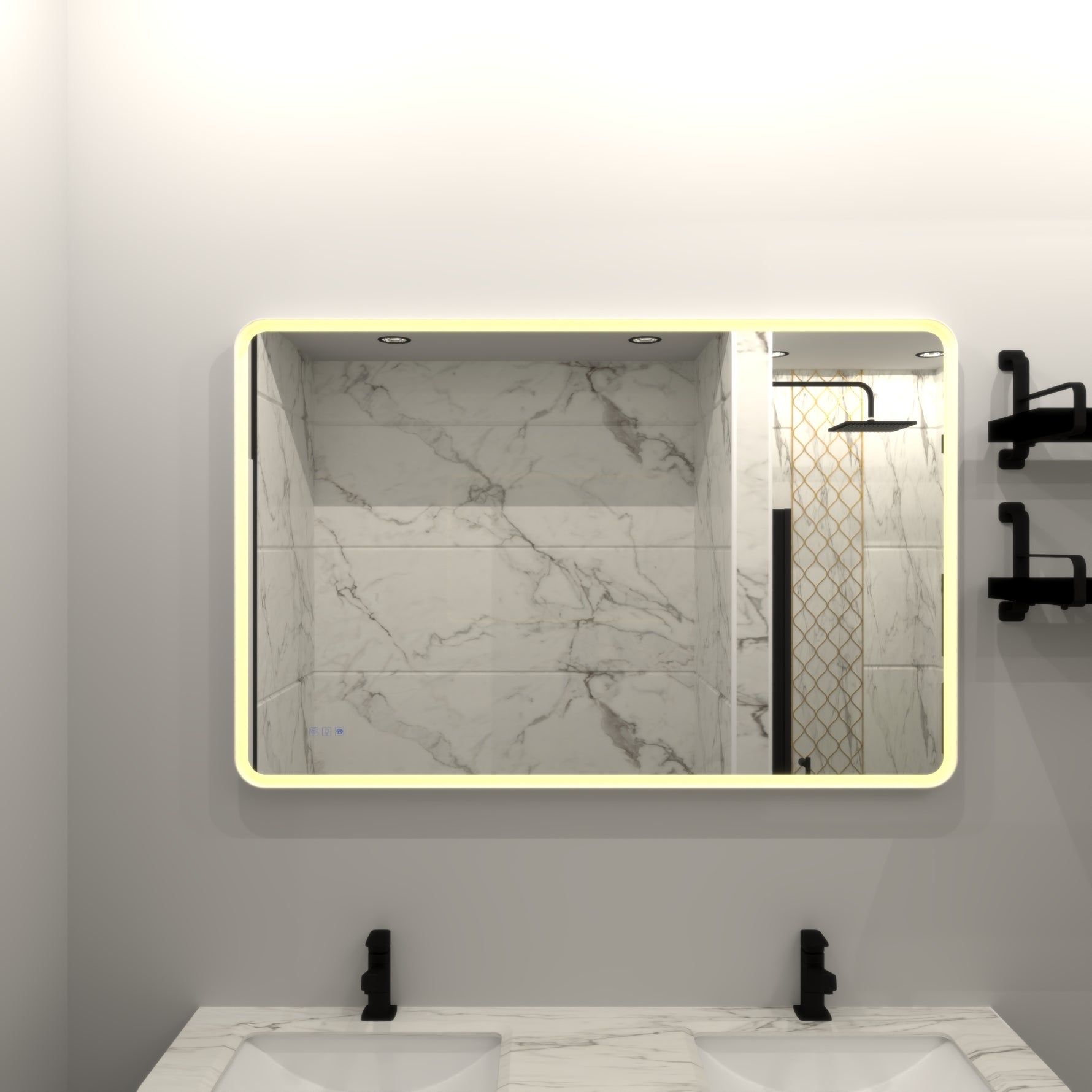 Miroir de salle de bain LED eprolo avec éclairage intégré, reflet clair et moderne pour espace toilette et douche.