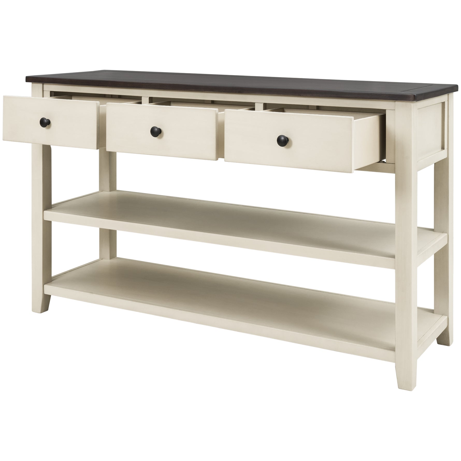 Console rétro eprolo en bois de pin massif avec deux étagères ouvertes, design élégant pour salon, finition espresso et beige.