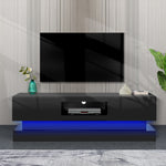 Meuble TV moderne noir de 131 cm avec éclairage LED, finition laquée brillante, par eprolo, pour salon élégant.