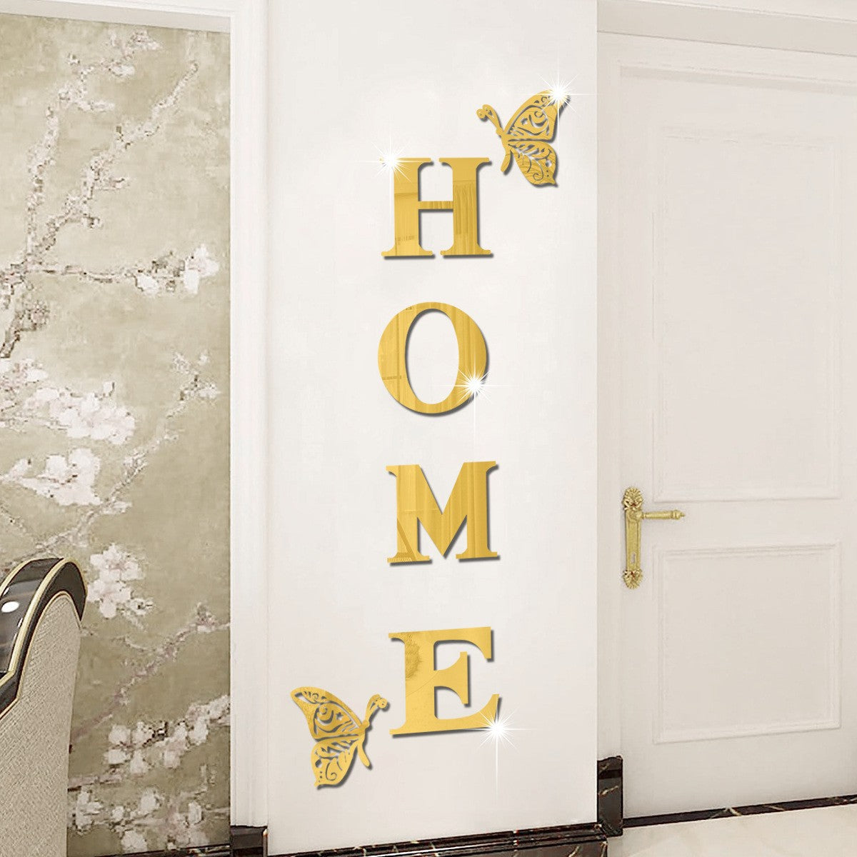 Autocollant mural en acrylique avec deux papillons et la lettre HOME, décoration pour salon ou entrée, épaisseur 1 mm, marque eprolo