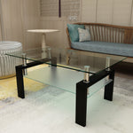 Table basse rectangulaire en verre noir de style moderne, avec surface claire, meuble de salon de la marque eprolo.