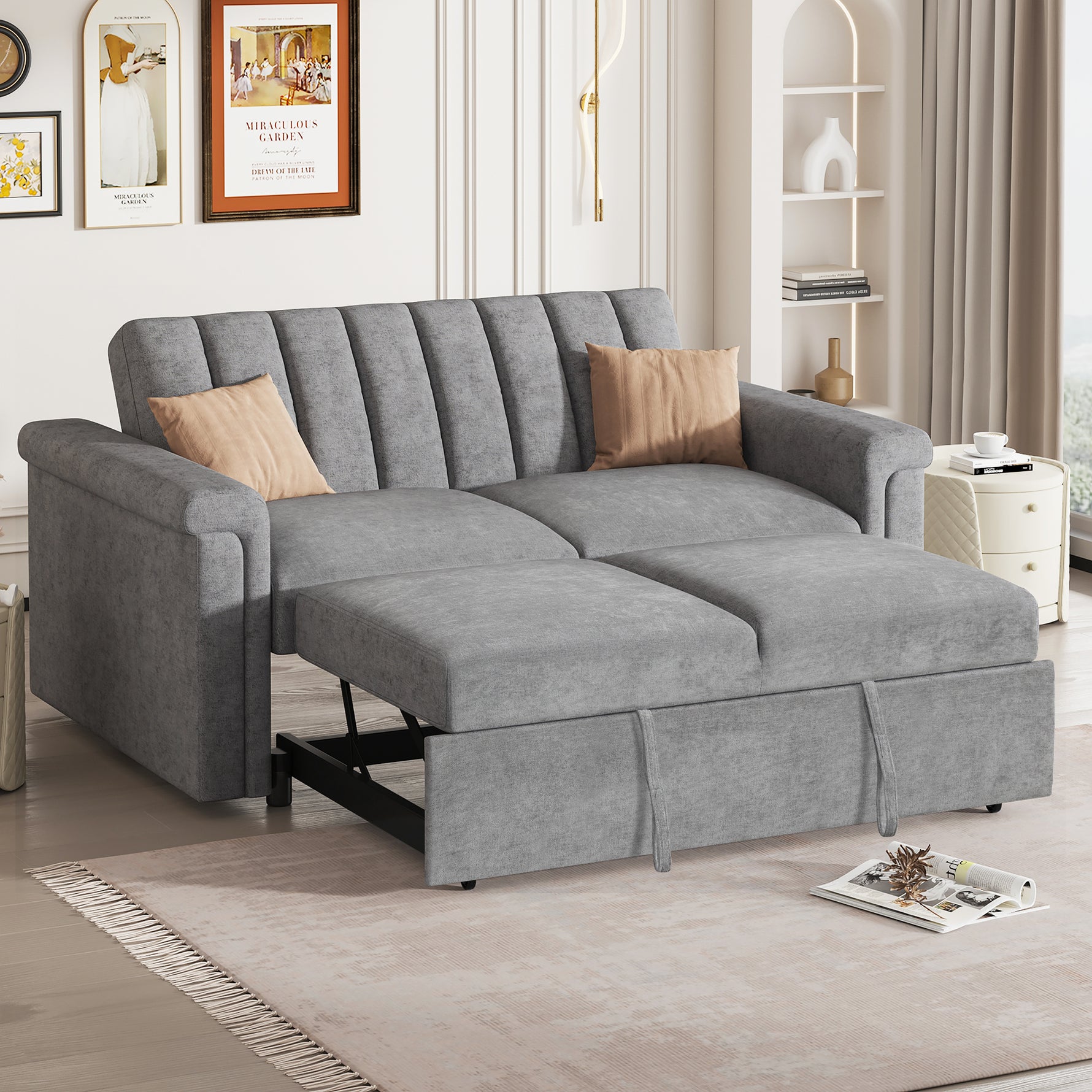 Canapé convertible U_STYLE eprolo avec coussin souple, en position de lit pour deux personnes, siège confortable et pratique.