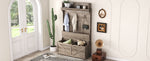 Armoire d'entrée en chêne eprolo avec bureau de rangement, 5 crochets, tiroirs et étagère de présentation.
