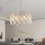 Lustre rond en cristal argenté de luxe, chandelier élégant de la marque eprolo, avec pendentifs en cristaux brillants.