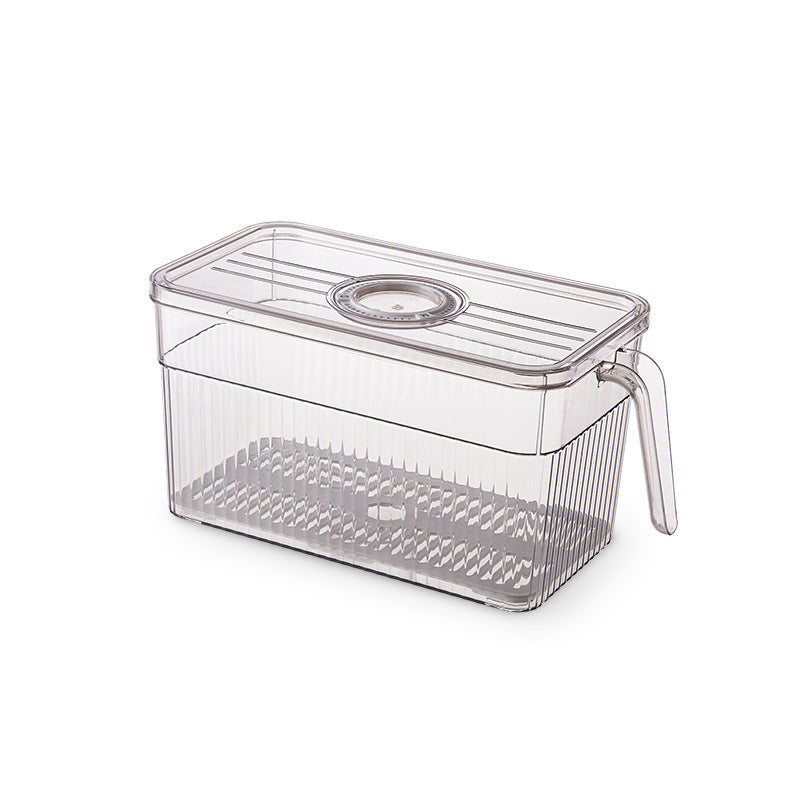 Boîte de rangement pour réfrigérateur eprolo en plastique avec poignée, conçue pour stocker et organiser les aliments.