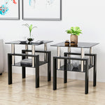 Set de 2 tables en verre trempé modernes, tables basses carrées noires pour salon, par eprolo.