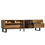 Meuble TV moderne pour téléviseur 80 pouces avec double espace de rangement, en bois foncé, par eprolo.
