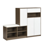 Plateforme et meuble à chaussures 2-en-1 eprolo blanc avec sièges rembourrés et étagères ajustables pour rangement pratique.