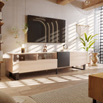 Meuble de télévision moderne eprolo avec rangement en bois clair et design épuré, adapté pour salon contemporain.