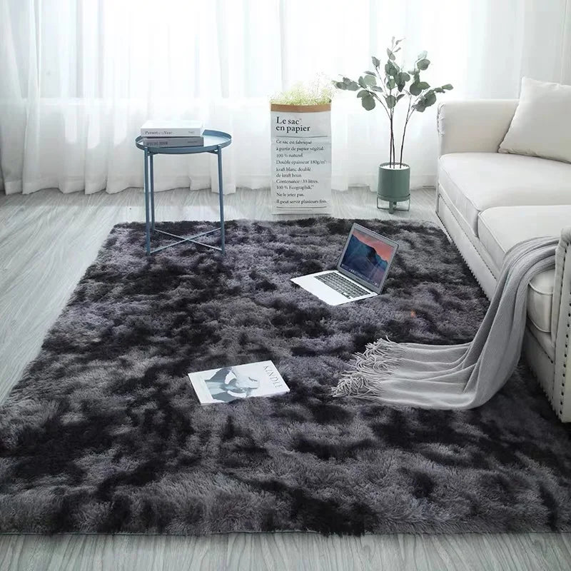 Tapis en molleton gris eprolo avec effet tie-dye, doux, antidérapant, absorbant pour salon ou chambre, tapis de sol confortable