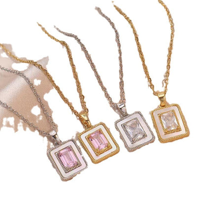 Internet Celebrity Square Sugar Color Zircon Niche New Style Design Pendant Elegant Necklace