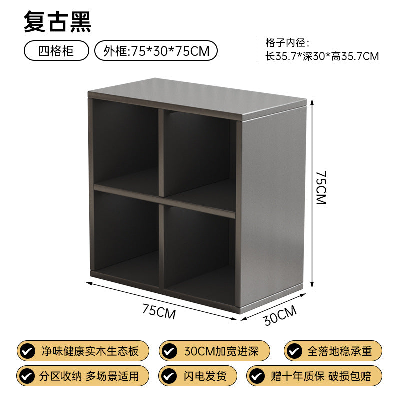 Bibliothèque eprolo noire avec étagères en grille, meuble de rangement pour salon ou chambre, meuble de sol robuste.