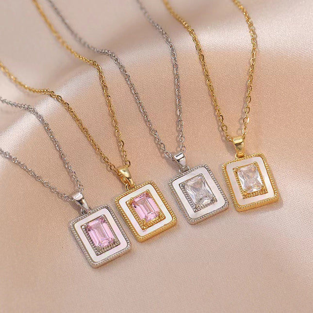 Internet Celebrity Square Sugar Color Zircon Niche New Style Design Pendant Elegant Necklace