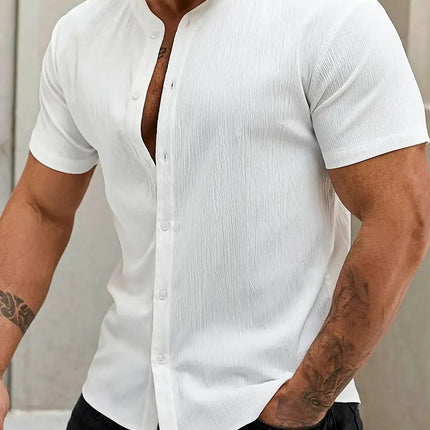 New Cardigan Stand Collar Men's Short-sleeve Shirts