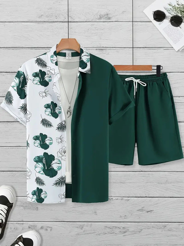 Fashion Men's Hawaii 3D Printed Short Sleeve Suit